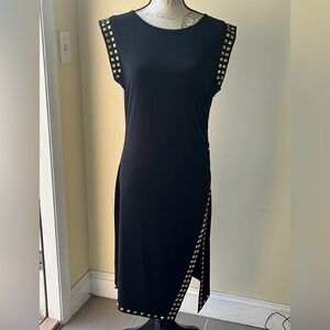 Michael Kors MIDI Black Dress With Grommet Accents. Front Slit. Size Large.